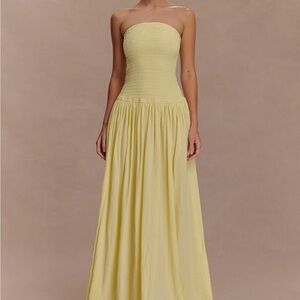 Meshki Strapless Smocked Maxi Dress in Pale Yellow